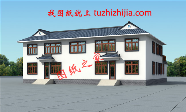 帶堂屋的農村二層經典四合院設計圖，該戶型左右對稱