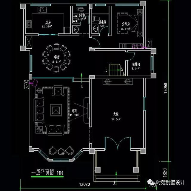 12x15米三層別墅設計6室三廳，帶堂屋露臺涼亭，大氣美觀，適合農村自建