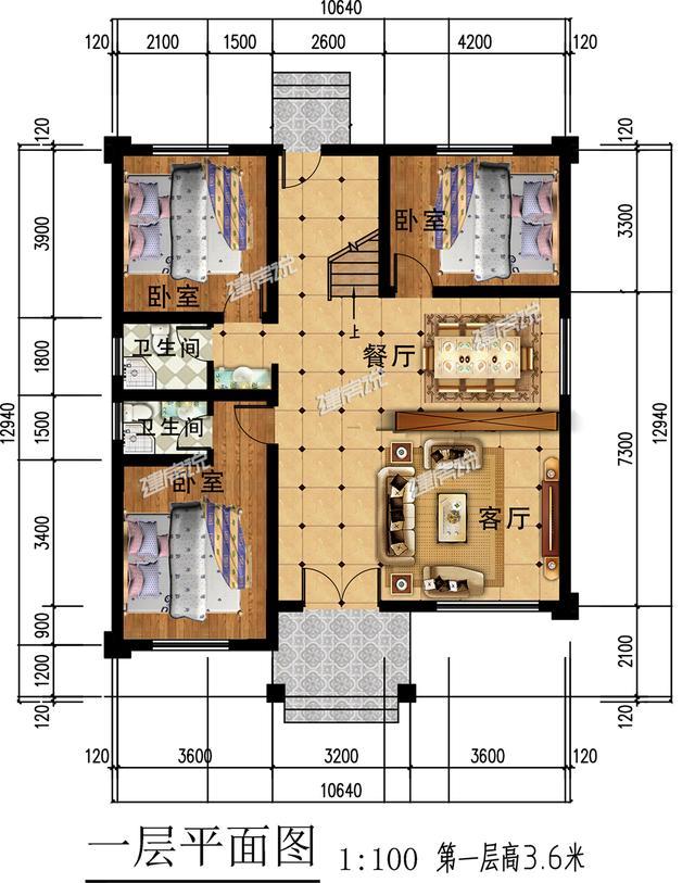 簡單大氣歐式三層別墅設計圖紙，大露臺多臥室，農村人理想的家