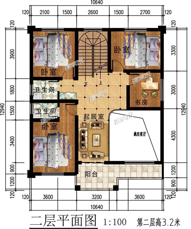 簡單大氣歐式三層別墅設計圖紙，大露臺多臥室，農村人理想的家