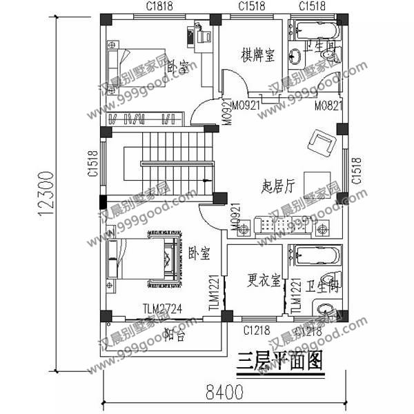 不到100平米的三層別墅，還有5室2廳，中空和旋轉樓梯！