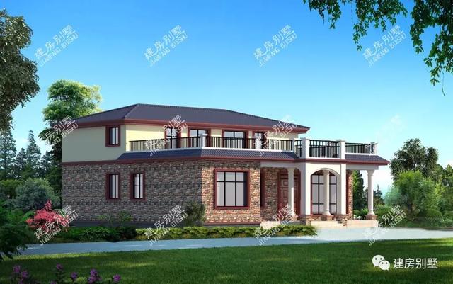 兩棟面寬相同的農村別墅設計，第一棟一層帶商鋪，可自住兼做生意