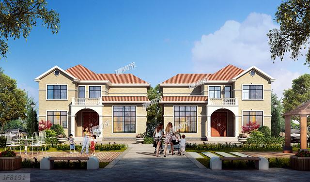 簡歐風格二層雙拼別墅設計方案，功能齊全造價低，風景先生都說好