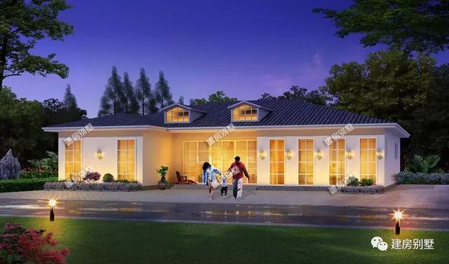 超級(jí)漂亮的一層別墅設(shè)計(jì)圖，面寬20多米，一般人可沒(méi)這么大的宅基地