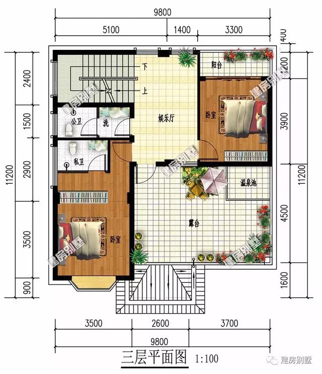 3棟平屋頂?shù)男粜腿龑愚r(nóng)村自建房設(shè)計(jì)圖，面寬9米多，美觀實(shí)用造價(jià)低