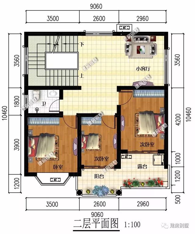 3棟平屋頂?shù)男粜腿龑愚r(nóng)村自建房設(shè)計(jì)圖，面寬9米多，美觀實(shí)用造價(jià)低