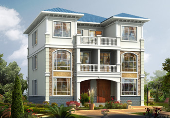 三層雙拼別墅效果圖及戶型設(shè)計(jì)圖，占地150平米