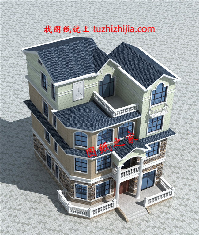 農村四層樓房外形設計圖，主臥配有陽臺和衣帽間還有衛生間