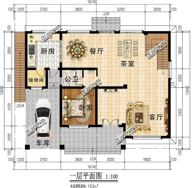 帶車庫大露臺的中式三層別墅設計圖，建一棟就是大大的享受