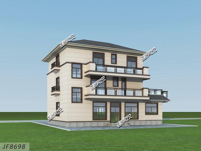 帶車庫大露臺的中式三層別墅設計圖，建一棟就是大大的享受