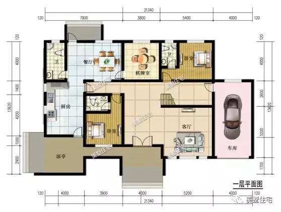 3帶車庫的農村二層別墅設計圖，外觀精美，建一棟面子十足