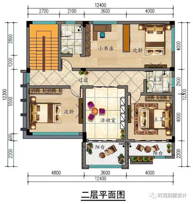三層現(xiàn)代別墅設(shè)計方案，12x12米7室6衛(wèi)，時尚雅致，適合農(nóng)村自建