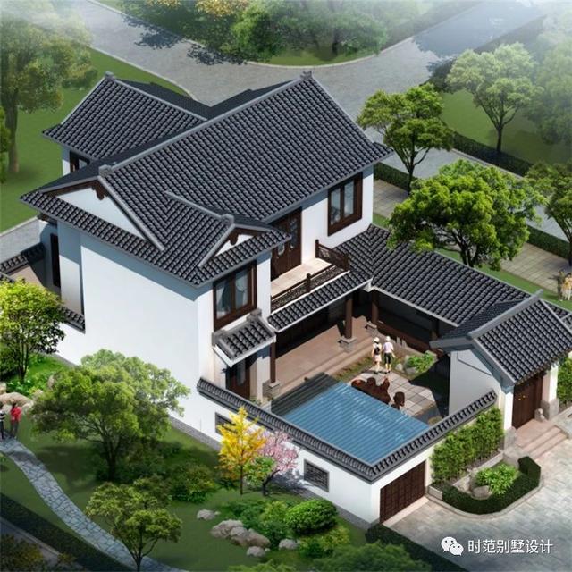 中式二層別墅戶型圖紙，面寬12米兩側無采光，5室3廳5衛，適合農村自建