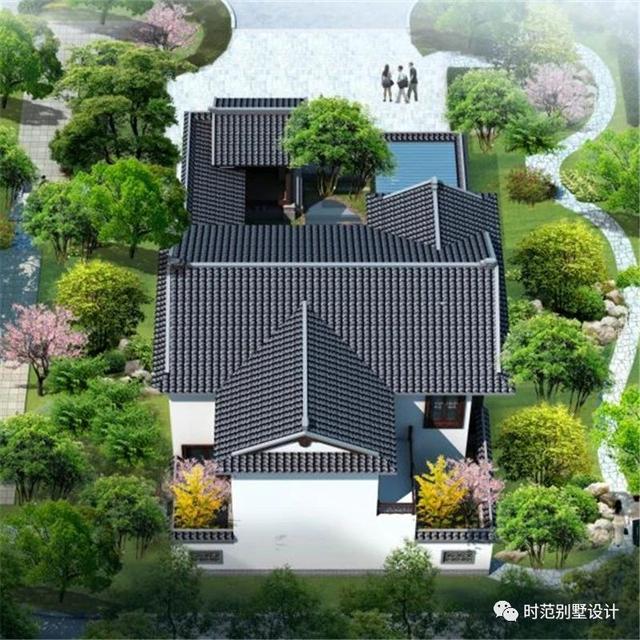 中式二層別墅戶型圖紙，面寬12米兩側無采光，5室3廳5衛，適合農村自建