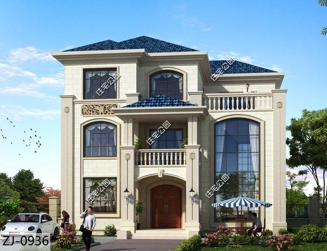 占地160平的三層別墅設計，挑空客廳配坡屋頂，這樣房子適合農村建造