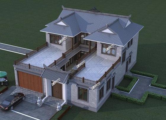 有錢人都喜歡的四合院別墅設計，帶有庭院大車庫，現在建房不后悔