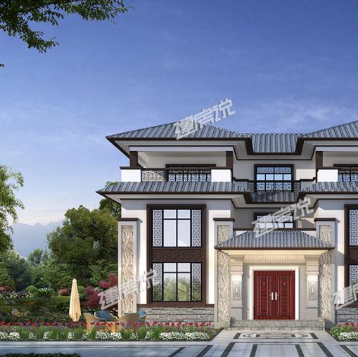 新中式三層別墅設計圖，15x14米帶挑空客廳旋轉樓梯，這才是高檔住宅