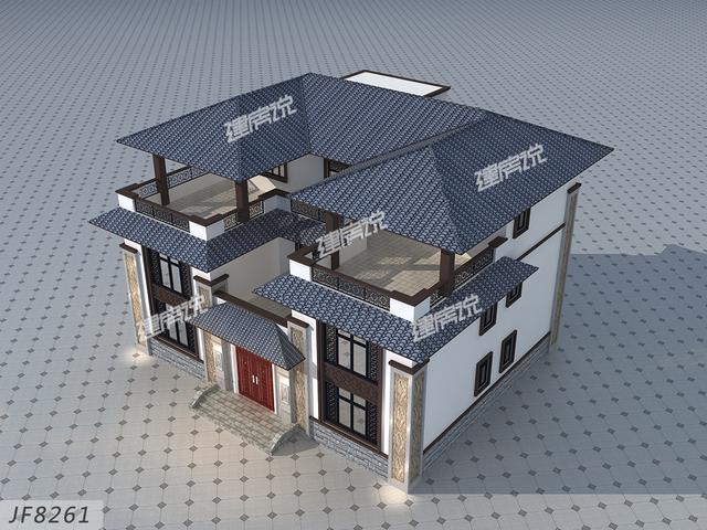 新中式三層別墅設計圖，15x14米帶挑空客廳旋轉樓梯，這才是高檔住宅