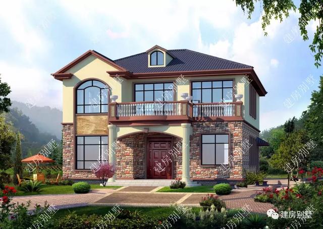 使用文化石的二層農村別墅設計圖，第二棟深受湖北人喜歡