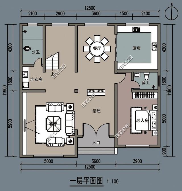 12x12米農村二層別墅設計圖，大堂屋、5室2廳，適合養老生活
