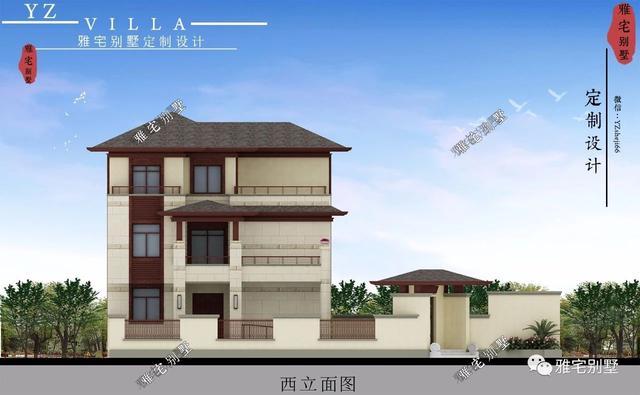 帶地下室的農(nóng)村三層新中式別墅設(shè)計圖，挑空客廳，大露臺設(shè)計。