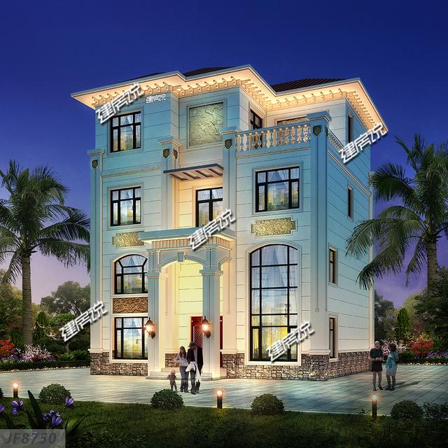 帶挑空客廳的三層歐式樓房設計圖，高端大氣，建一棟絕對賺足面子。