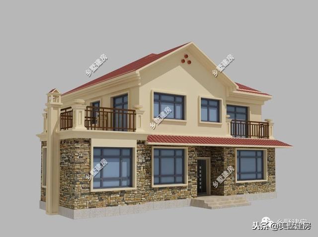 15.5×12米農村二層經典小樓設計圖，時尚的文化石外墻搭配紅色的琉璃瓦，美好鄉村生活從這里開始。