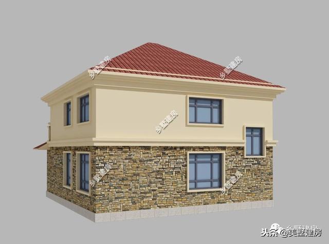 15.5×12米農村二層經典小樓設計圖，時尚的文化石外墻搭配紅色的琉璃瓦，美好鄉村生活從這里開始。