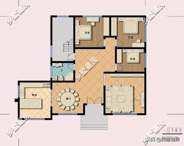 15.5×12米農村二層經典小樓設計圖，時尚的文化石外墻搭配紅色的琉璃瓦，美好鄉村生活從這里開始。