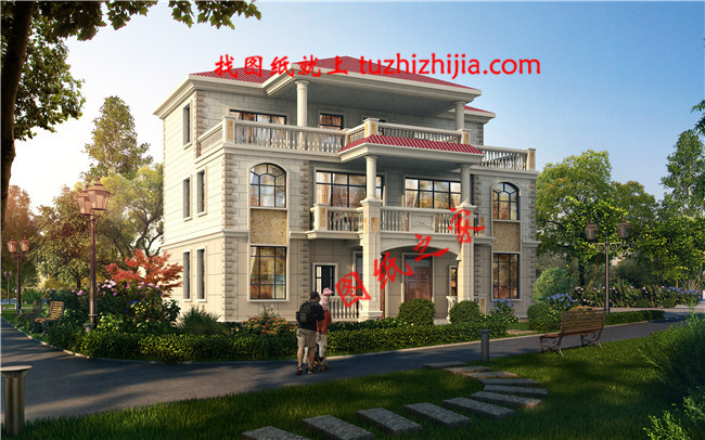 2019新款農(nóng)村三層雙拼自建房設計圖，占地150平米左右，單戶75平米