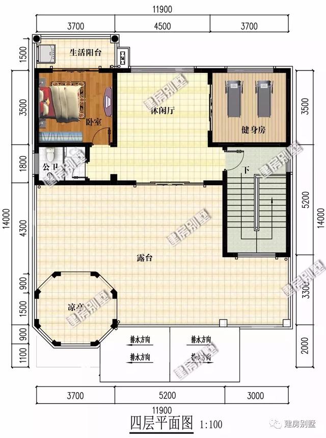 兩棟帶空中涼亭的四層樓房設計圖，既方便看風景，又很漂亮。
