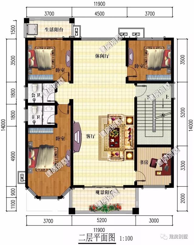 兩棟帶空中涼亭的四層樓房設計圖，既方便看風景，又很漂亮。