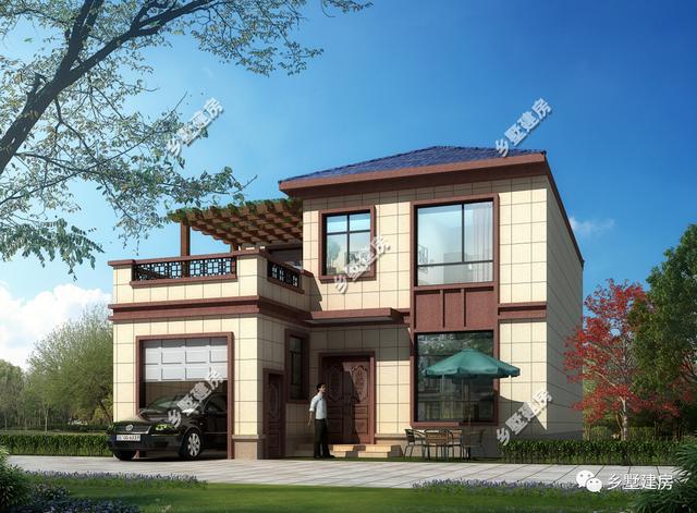 162平二層農村別墅，既美觀又大方，帶車庫和大露臺的設計，建上一棟絕對面子十足！