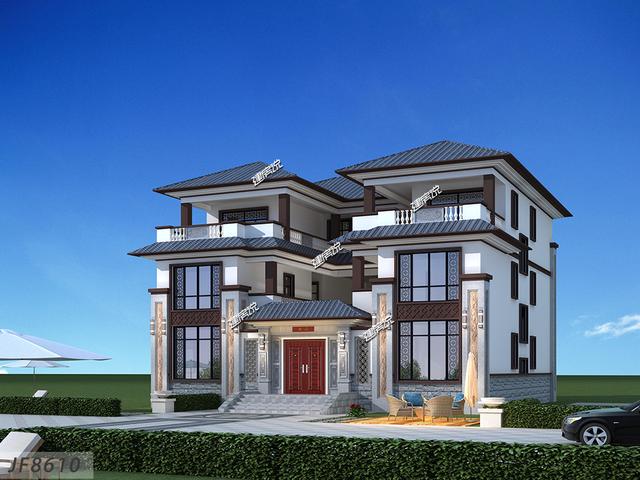 三層新中式小樓設計圖，臥室也比較多，可以容納一大家子的幸福！