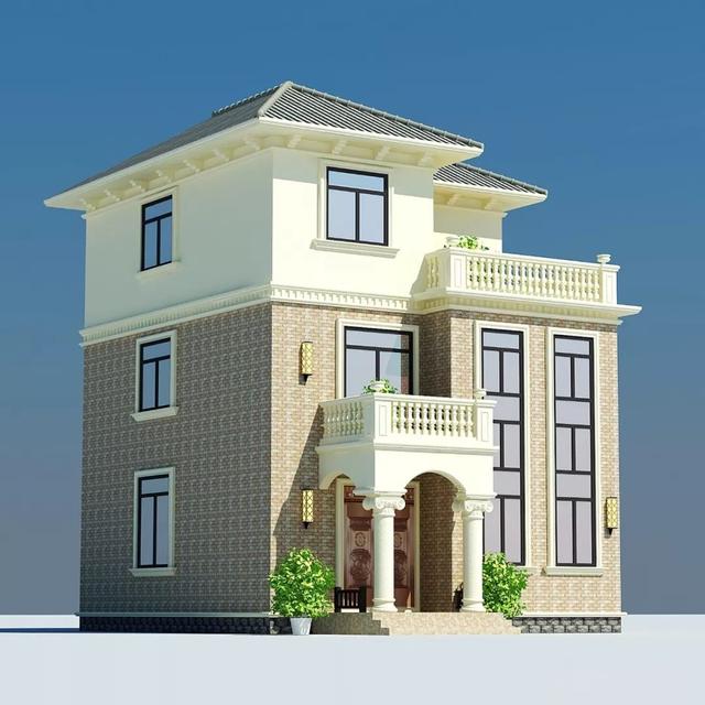 9x12米三層歐式別墅設(shè)計(jì)圖，外觀清新時(shí)尚，兩個(gè)大露臺(tái)設(shè)計(jì)，享受鄉(xiāng)村自然生活。