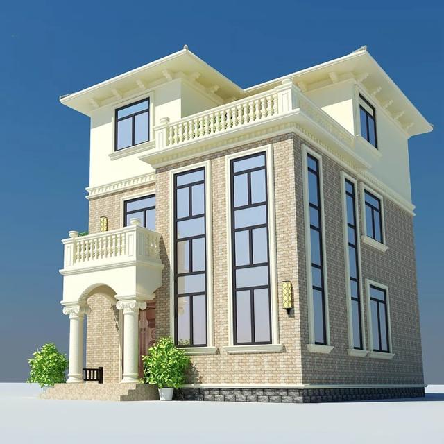 9x12米三層歐式別墅設(shè)計(jì)圖，外觀清新時(shí)尚，兩個(gè)大露臺(tái)設(shè)計(jì)，享受鄉(xiāng)村自然生活。