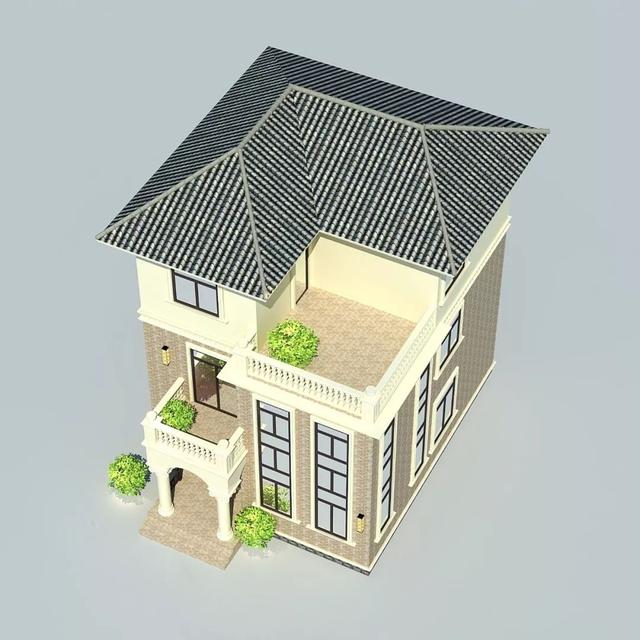 9x12米三層歐式別墅設(shè)計(jì)圖，外觀清新時(shí)尚，兩個(gè)大露臺(tái)設(shè)計(jì)，享受鄉(xiāng)村自然生活。