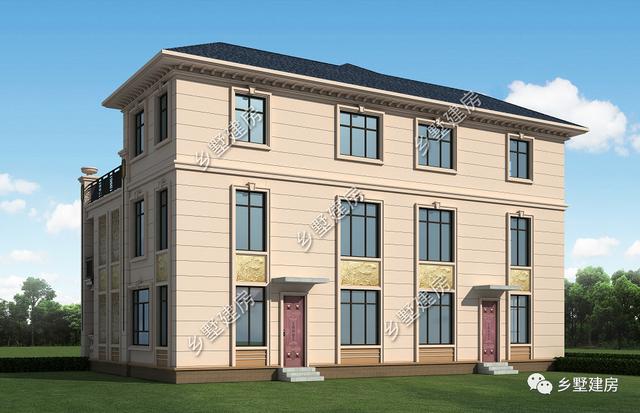 豪華大氣三層雙拼別墅設計圖，外觀美經濟適用，最適合農村的兄弟姐妹一起居住。