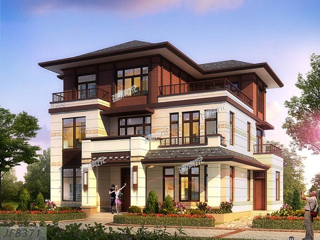 177平三層新中式樓房設(shè)計(jì)圖，大露臺(tái)設(shè)計(jì)，沉穩(wěn)大氣，建棟在村里氣質(zhì)獨(dú)特。