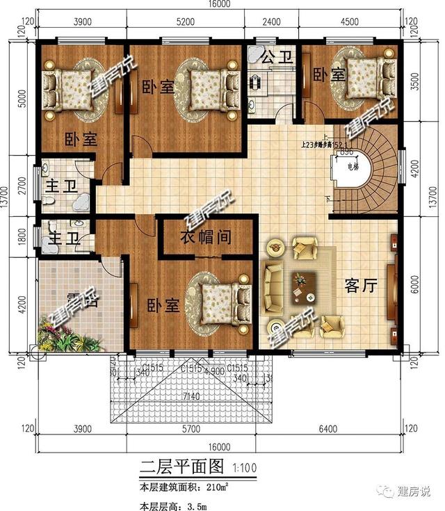 三層經典歐式別墅設計圖，戶型方正，特別是室內布局，我給100分都不嫌多