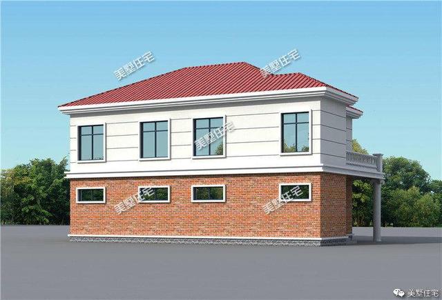 15x12米二層小洋樓設(shè)計(jì)圖，帶大院，紅色坡屋頂加真石漆外墻好看極了！