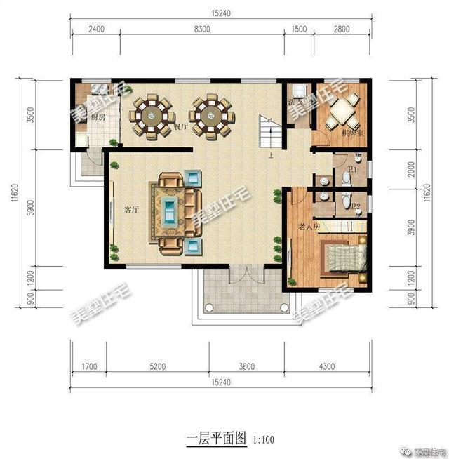 15x12米二層小洋樓設(shè)計(jì)圖，帶大院，紅色坡屋頂加真石漆外墻好看極了！