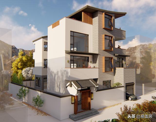 廣東農村別墅設計圖，中庭車庫采光都有，這外觀真美