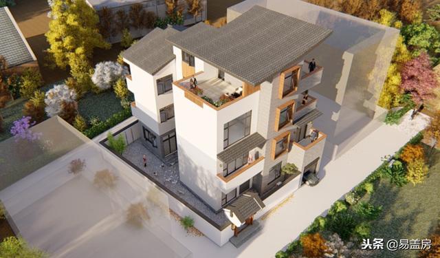 廣東農村別墅設計圖，中庭車庫采光都有，這外觀真美