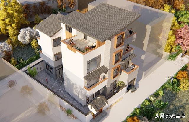 廣東農村別墅設計圖，中庭車庫采光都有，這外觀真美