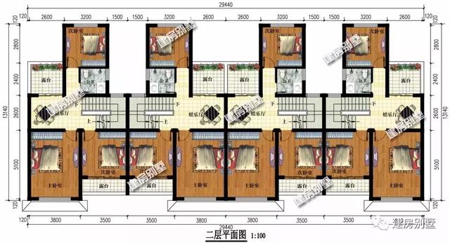 時尚簡約新中式風格設計圖，一排住四戶，29.4×13.1米。