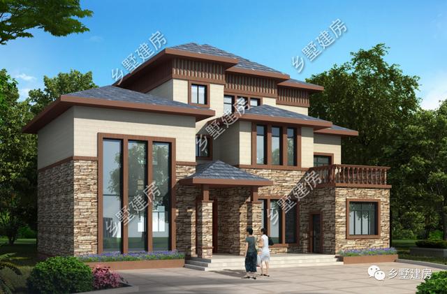 16X12米鄉(xiāng)村自建別墅，文化石外墻精致大氣，32萬(wàn)就能建造。