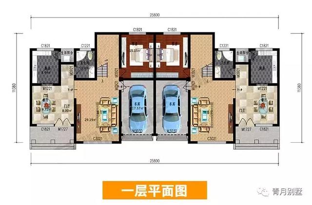二層雙拼小別墅設計圖，開間25.8米×11米，簡單大氣，主體造價70萬