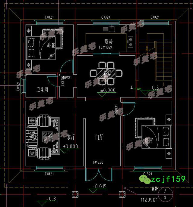 三層帶露臺別墅設計圖，1帶車庫層2外觀清新！