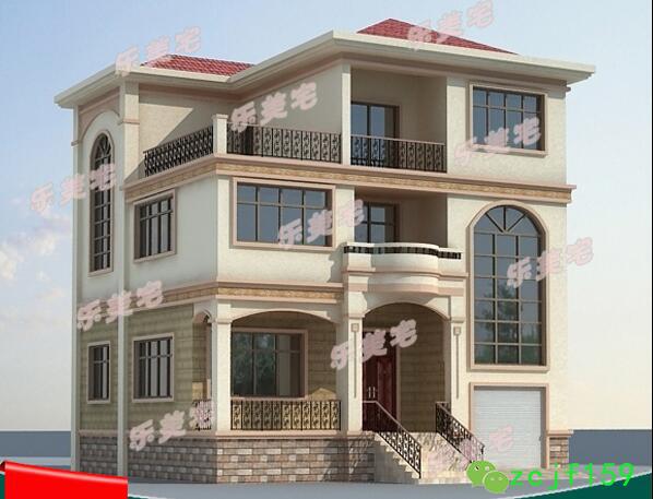 三層帶露臺別墅設計圖，1帶車庫層2外觀清新！